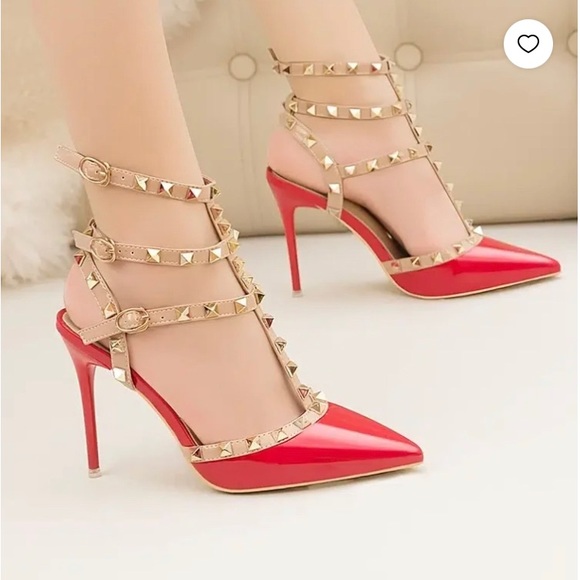 NEW FAHRENHEIT STRAPPY STUDDED PUMPS,RED 8-8.5 - Picture 5 of 8